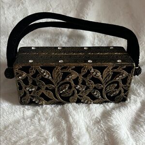 Vintage Ornate Black and Gold Evening Clutch